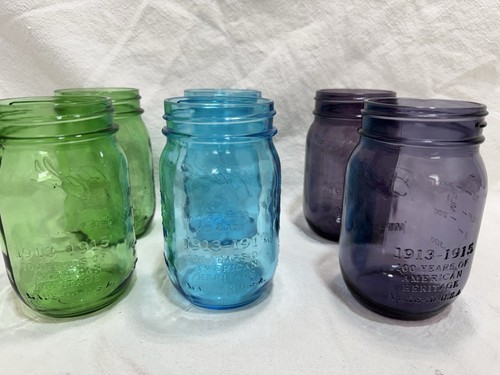 6 Ball Improved American Heritage Pint Jars 1913-1915 2 Blue 2 Green 2 Purple - Bild 4 von 5