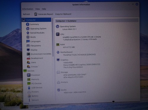 Thinkpad T520 Laptop 2.50 GHz Dual Core i5 5GB RAM Linux Mint - Two Drives!! - Picture 14 of 16