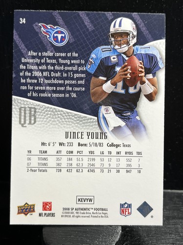 Vince Young #34 2008 SP Authentic Retail Tennessee Titans - Bild 2 von 2