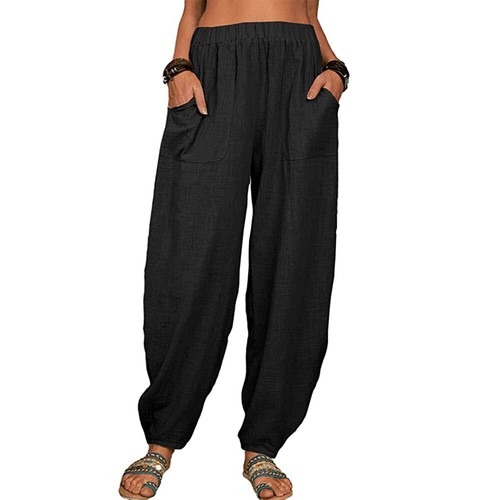 Women Ladies Casual Cotton Linen Baggy Wide Leg Harem Pants Plus Size Trousers C - Picture 50 of 51