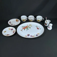 8 pc Royal Worcester England Fruit plate cups sugar salt bowl white porcelain