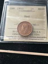 1950  ICCS Graded Canadian Small One Cent**MS-65**# XMY 110
