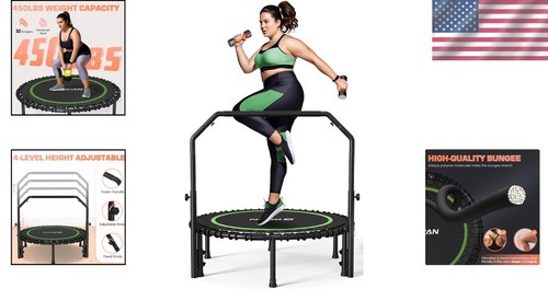 450 LBS Foldable Mini Trampoline with Adjustable Handle for Smooth Workouts - Bild 2 von 11