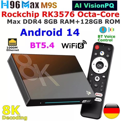 H96 Max M9S Android 14 TV Box RK3576 8G 128G WiFi6 1000M 8K AV1 H.265 HDR TV Box