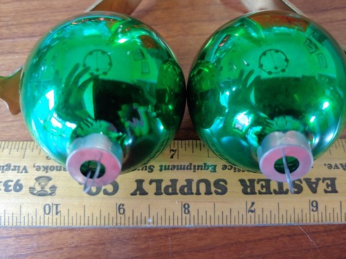 Vtg Pair of Mercury Glass Shiny Brite? Green Christmas Tree Holiday Ornaments - Picture 8 of 8
