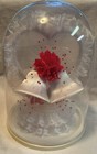 New Elegant Wedding Bells & Heart White/Pink Satin & Lace 9” Cake Topper