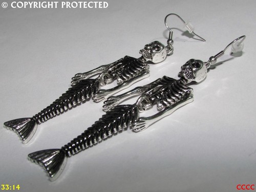 steampunk earrings skeleton mermaid pirate hypoallergenic stainless steel #ER49 - Picture 4 of 8