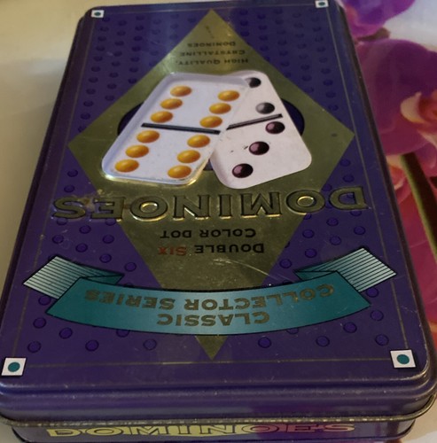 Game Tile Pressman DOUBLE 6 Coloured Dot DOMINOES 28 PIECE SET Complete Tin - Picture 5 of 8