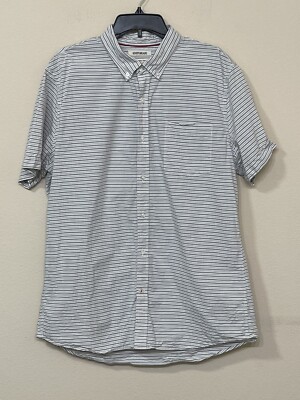 GoodThreads Men s Gray Striped Short Sleeve  Button Down Collared Shirt s XL
