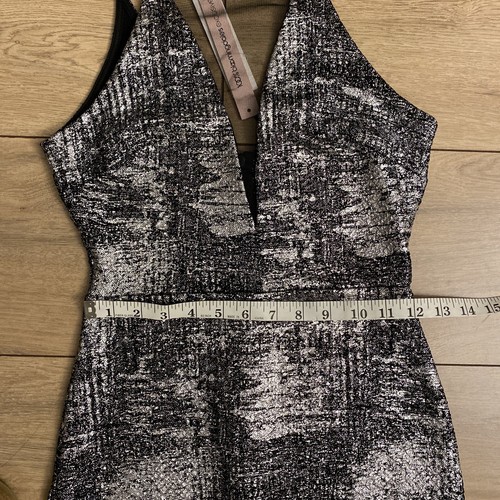 NEU Aqua schwarz silber Krepp Bodycon Homecoming Stretch Kleid Small - Bild 11 von 13