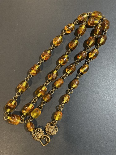 Vintage Signed Stephen Dweck Amber Bronze Clasp Long Necklace - Picture 4 of 8