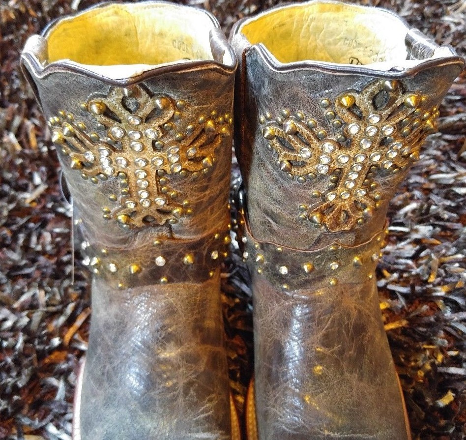 Ferrini Distressed Brown Cross Donna Rhinestone Cross Brown Cowgirl Boot Square Toe 8/8.5 898d3d Ferrini Distressed Brown Cross Donna Rhinestone Cross Brown Cowgirl Boot Square Toe 8/8.5 898d3d