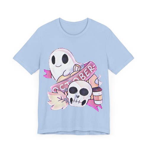 Preppy Skeleton Happiness pink art Y2K October Unisex Short Sleeve T-shirt Tee - Bild 44 von 65