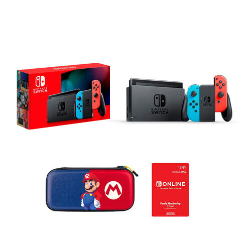 Nintendo Switch w/ Neon Joy Con + Travel Case + Nintendo Online 1 Yr Membership