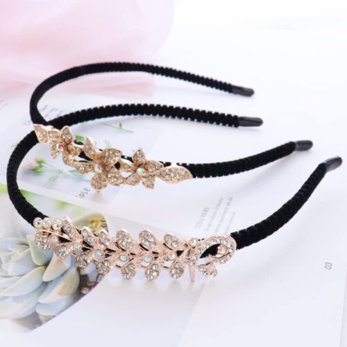 2pc Crystal Rhinestone Headband Non-Slip Hairpiece Elastic Hair Hoop Accessories - Picture 3 of 6