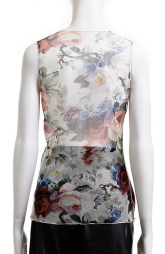 Blusa sin mangas DOLCE GABBANA D&G seda malla transparente estampado floral rosa 38IT / XS-S - Imagen 5 de 12