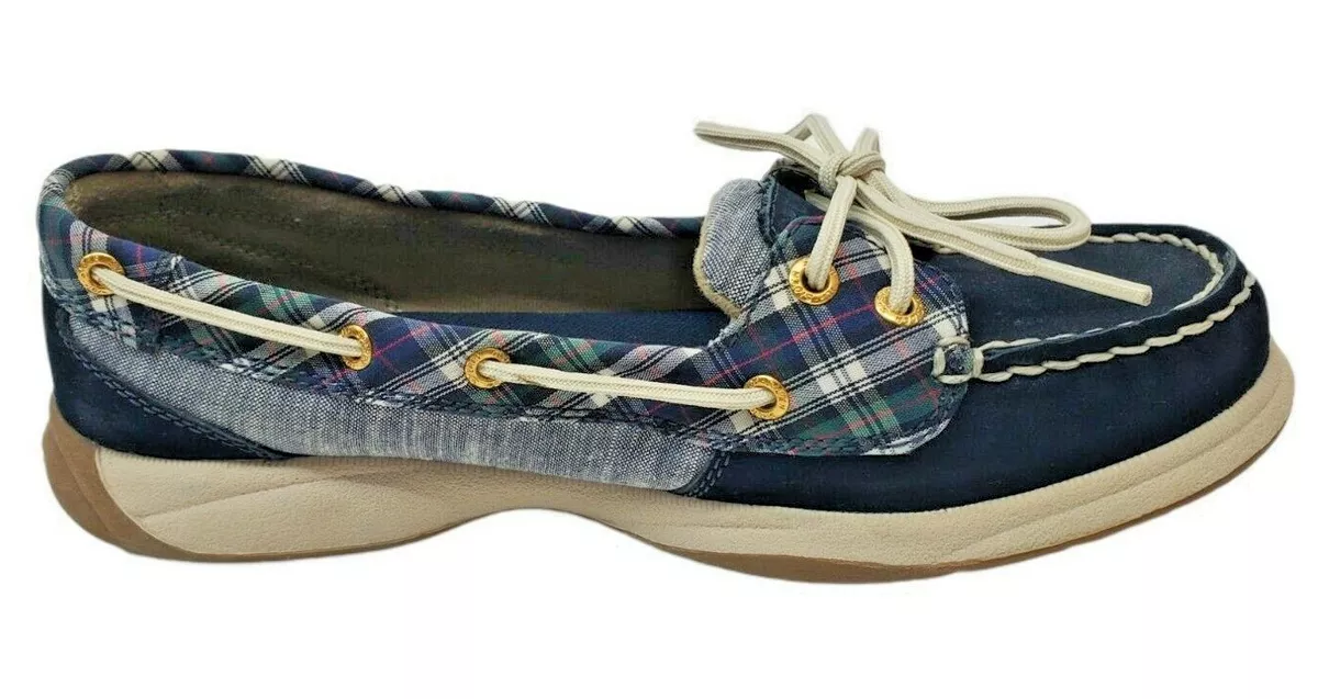 Sperry Top Sider Laguna Navy Blue Plaid Boat Shoes STS92473 Womens