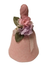 Vintage Avon Spring Chimes Pink Porcelain Dinner Bell, Silk Ribbon Flowers 1991