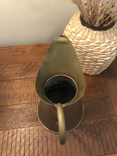 VTG Brass & Copper Ribbed Pitcher Jug Vase Planter Mid Century Made In England - Picture 5 of 11