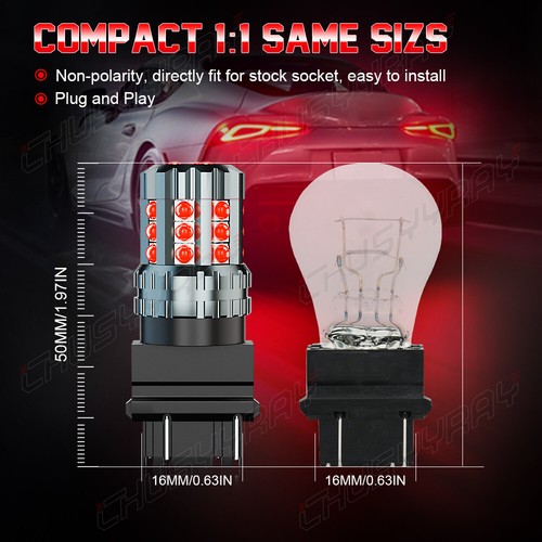 For Hummer H3 H3T 3157 LED Backup Reverse Light Bulb Kit 2pc Red Super Bright - Picture 5 of 12