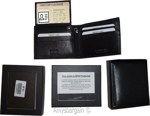 RFID Hombre Cuero Cartera Doble Plegable Cuero Genuino 3 Billeteras 2 ID Nuevo En Caja - Imagen 10 de 12