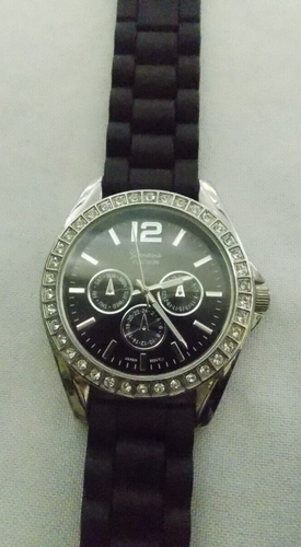 Reloj Pulsera Geneva Platino Estrás Banda Negra Movimiento Japón Sin Probar #N30 - Imagen 4 de 10