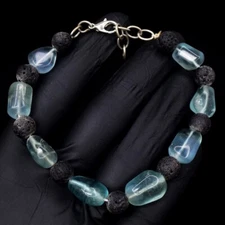 Very Attractive Green Fluorite & Lava 124.00 Cts Beaded Bracelet VK 29 E588