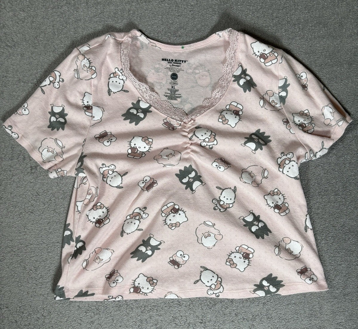 Hello Kitty Size XL Crop Top Baby Pink All Over Print Lace