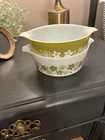 Vintage Pyrex, Green and White, Crazy Daisy 3 pc casserole set Spring Blossom