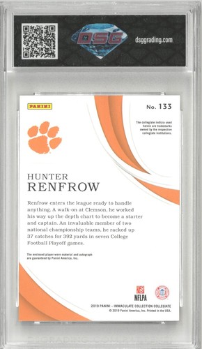 2019 Immaculate Collegiate HUNTER RENFROW #133 Patch Auto /99 💎 DSG 10 Gem Mint - Picture 2 of 2