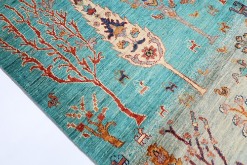6x8 ft Tree Gray Turquoise Rug Afghan Hand Knotted Veg Dye wool bedroom room Rug - Picture 7 of 11