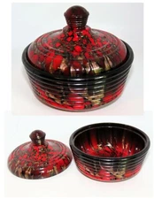 RARE MURANO NASON COVERED BOWL W GOLD AVENTURINE SWIRLS VINTAGE ITALY ART GLASS