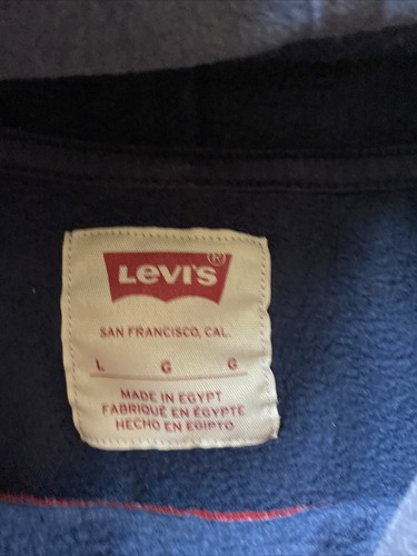 Levi's Strauss Denim Jean Co. Navy Blue Big Bold Red Tag Icon Logo L Cotton - Picture 8 of 12