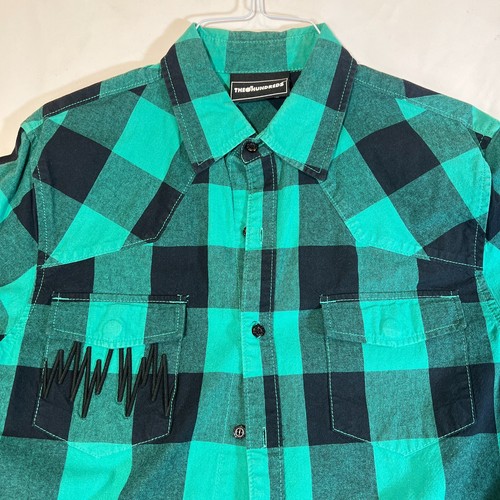 The Hundreds Western Hemd Small Herren grün schwarz kariert Flanell Knopfleiste lang - Bild 2 von 11