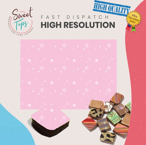 Chocolate Transfer Sheet (Pink Background / Star) Edible for Decorations A4 Size - Picture 1 of 4
