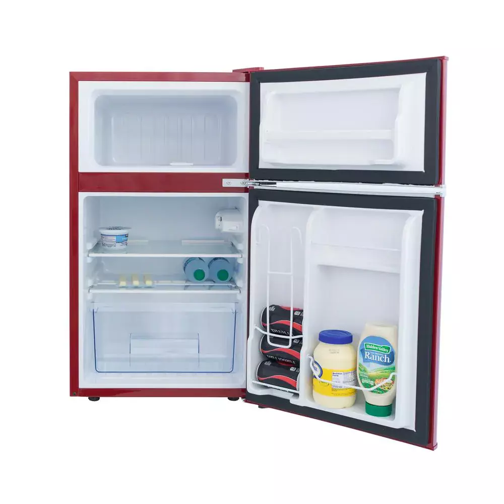 Mini Refrigerator Freezer Retro Small Fridge 2 Door Office Dorm Cooler Red 3.2