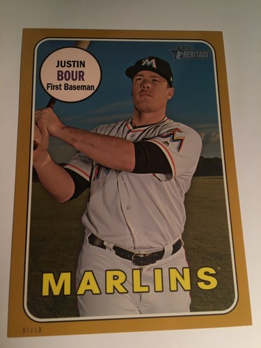 2018 Topps Heritage 5x7 Jumbo Justin Bour Marlins 113 Gold 01/10