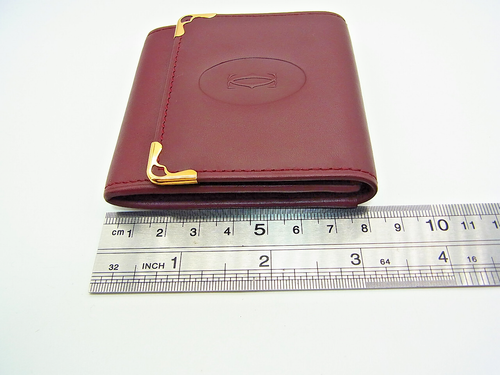 Auth Cartier 2C Bordeaux Coin Case Leather Wallet With Box & Card & Cloth Mint - Picture 18 of 18