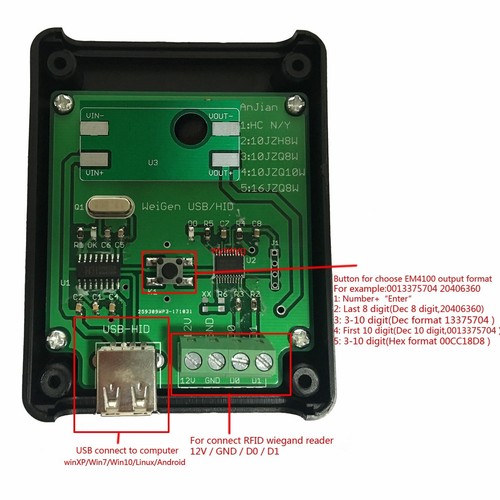 Conversion tool 125KHz EM4100 wiegand26 door RFID Reader to USB Output For PC - Picture 2 of 2