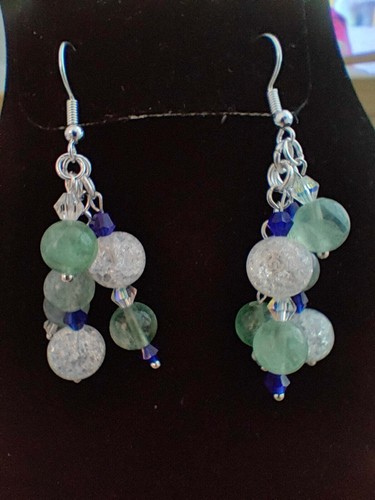 Pendientes con cuentas de piedras preciosas de fluorita verde pálido natural, cuentas crujientes y aus - Imagen 10 de 12