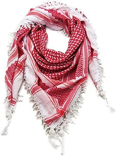 Keffiyeh Scarf Palestinian Shemagh Original Arab Kufiya White New Red - Picture 4 of 6