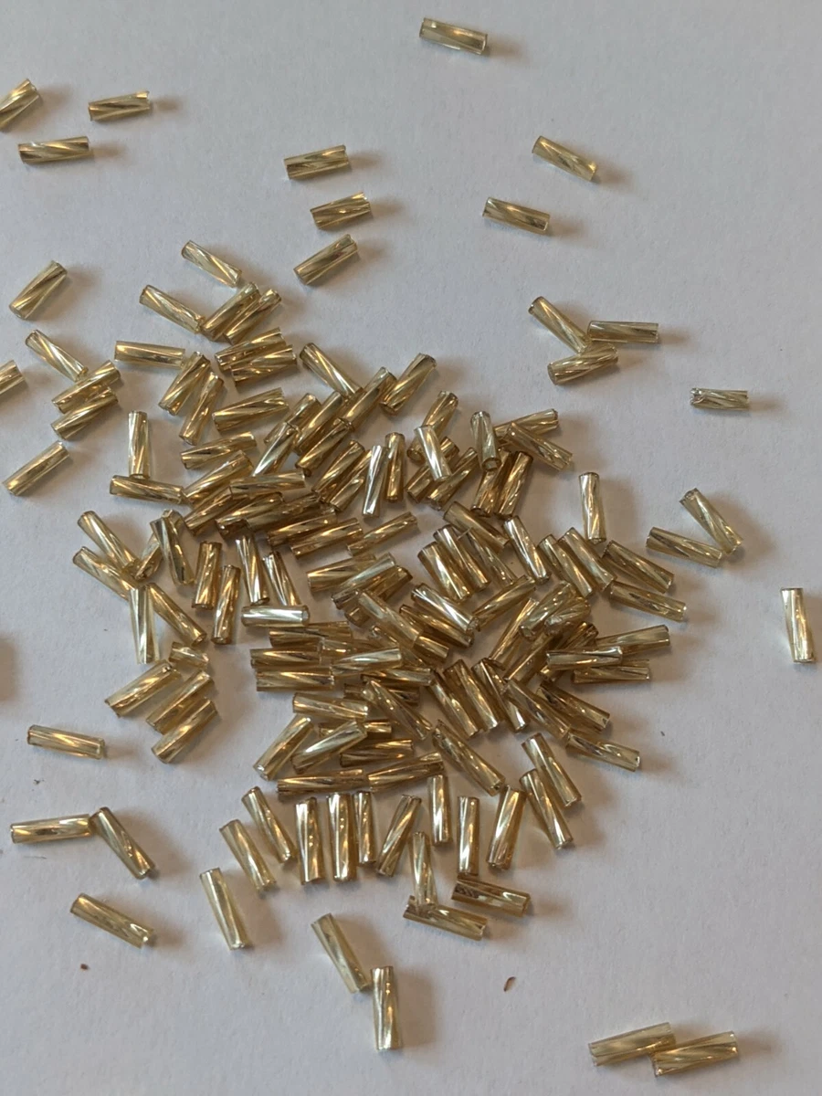 Glass Twist Bugle Seed Beads, Gold, 6x1.8mm, Hole .6mm 30 Grams