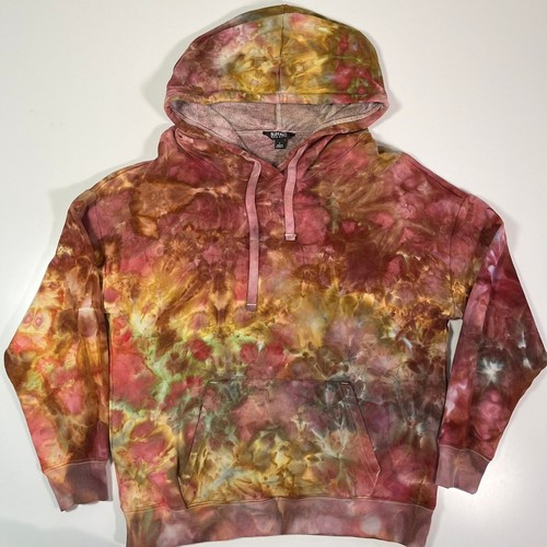 Rainbow Tie Dye Hoodie Women's Large Pink Purple Blue Ice Dyed Sweatshirt Earthy - Picture 2 of 9