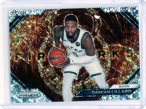 2023-24 Panini Prizm Damian Lillard Fast Break Prizm Fireworks #14 Bucks - Picture 1 of 2