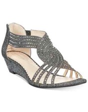 Charter Club Women's Ginifur Wedge Strappy Dress Sandals, Pewter Size 5.5M