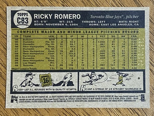 2010 Topps Heritage Chrome /1961 RICKY ROMERO #C83 Blue Jays - Picture 2 of 2