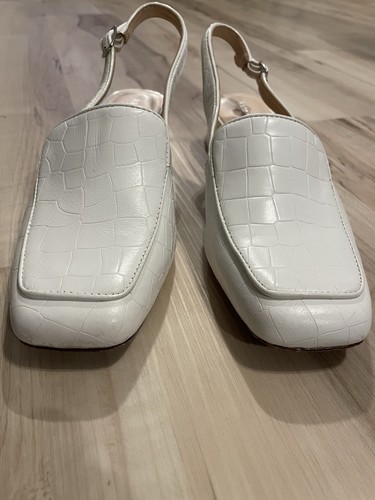 Kate Spade Sahiba Pump Size 7.5 In Parchment White Croc Embossed Sling Back - Picture 3 of 9