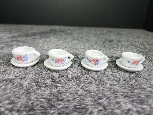 Vintage Miniature Dolls House Tea Set Lot china white floral Pots, Cups & Plates - Picture 11 of 18