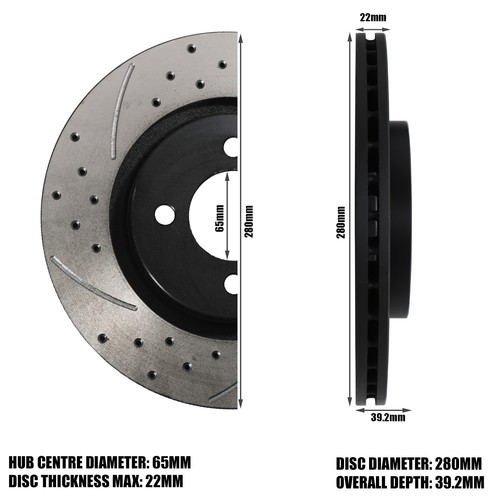 DISCOS DE FRENO VENTILADOS DELANTEROS 280mm PARA VW VOLKSWAGEN GOLF MK2 GTI PASSAT G60 - Imagen 2 de 6