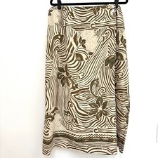 Bice by Sag Harbor Floral Faux Wrap Midi Skirt Earth Tone Cream Brown 24W NEW